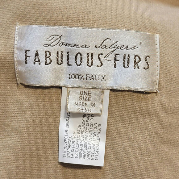 Donna Salyers Fabulous Furs Faux Fur Trim Tan Knit Open Cape Poncho Shawl OS - Picture 8 of 10